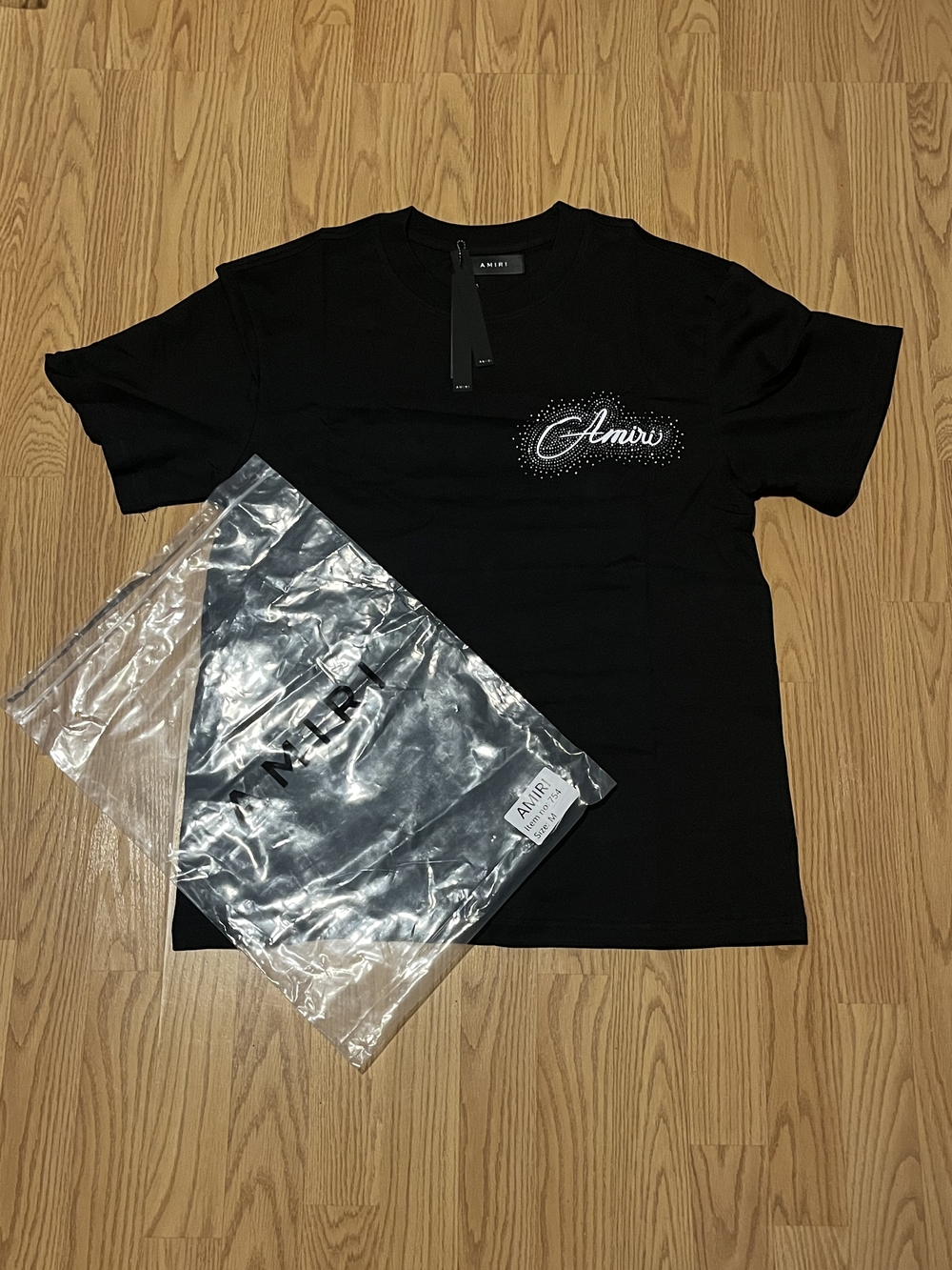 AMIRI Black T Shirt Short-Sleeve Logo Tee with Rhinestone